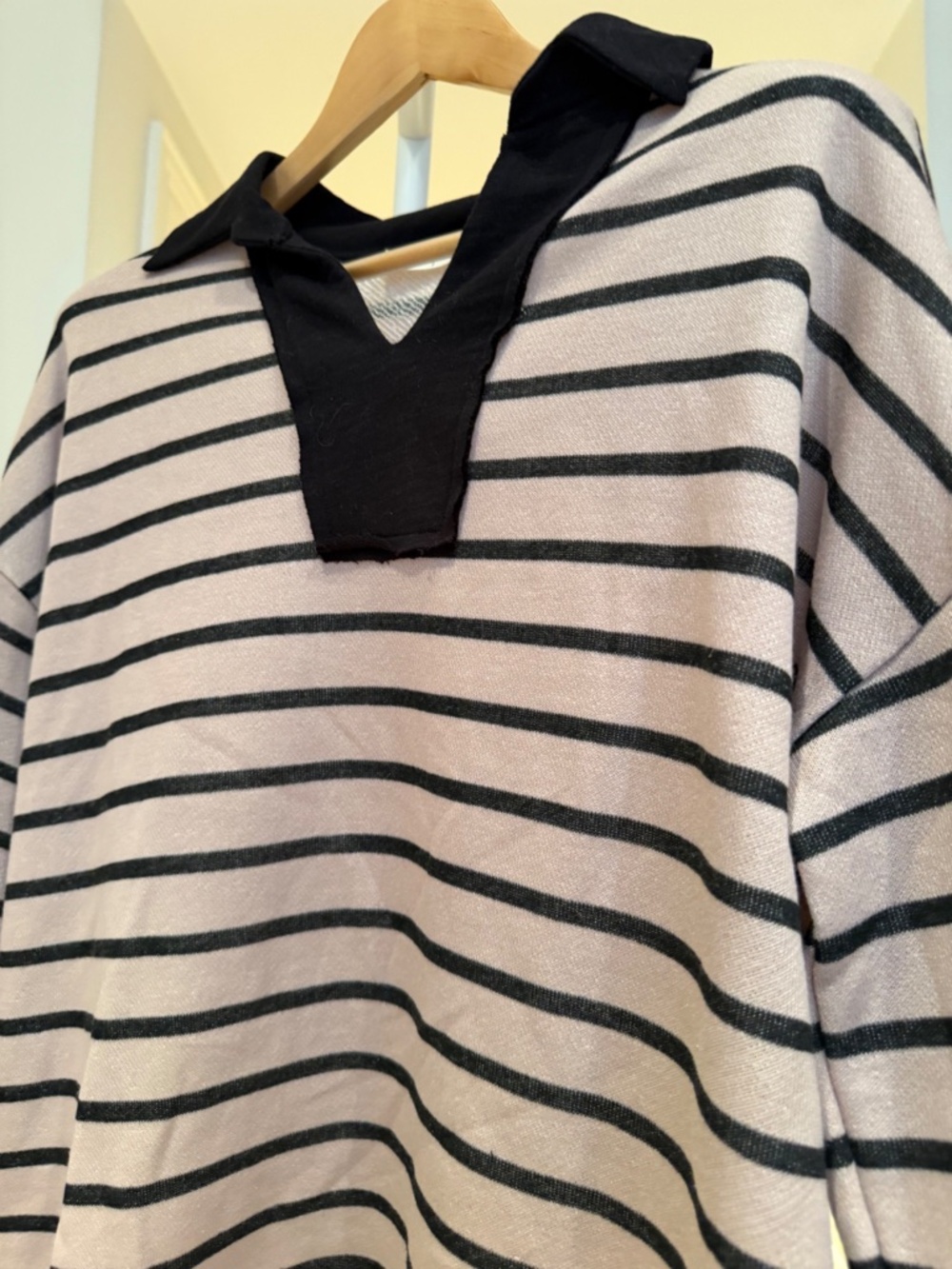 Jade by Jane Blush Black Striped Collared Sweater